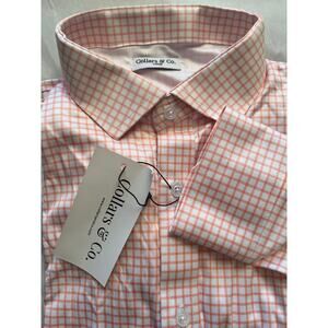 Collars & Co Quattro Flex Long Sleeve Dress Shirt Orange Grid Size Large